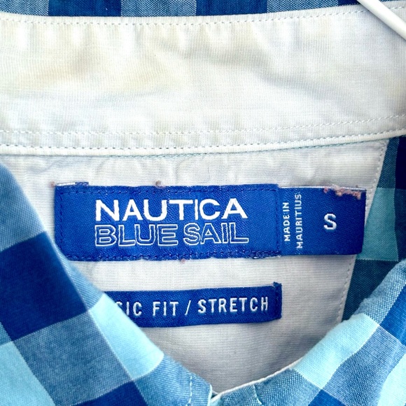 🦃 Men’s Nautica Classic Fit Stretch Blue Plaid Button Down S - Picture 6 of 7